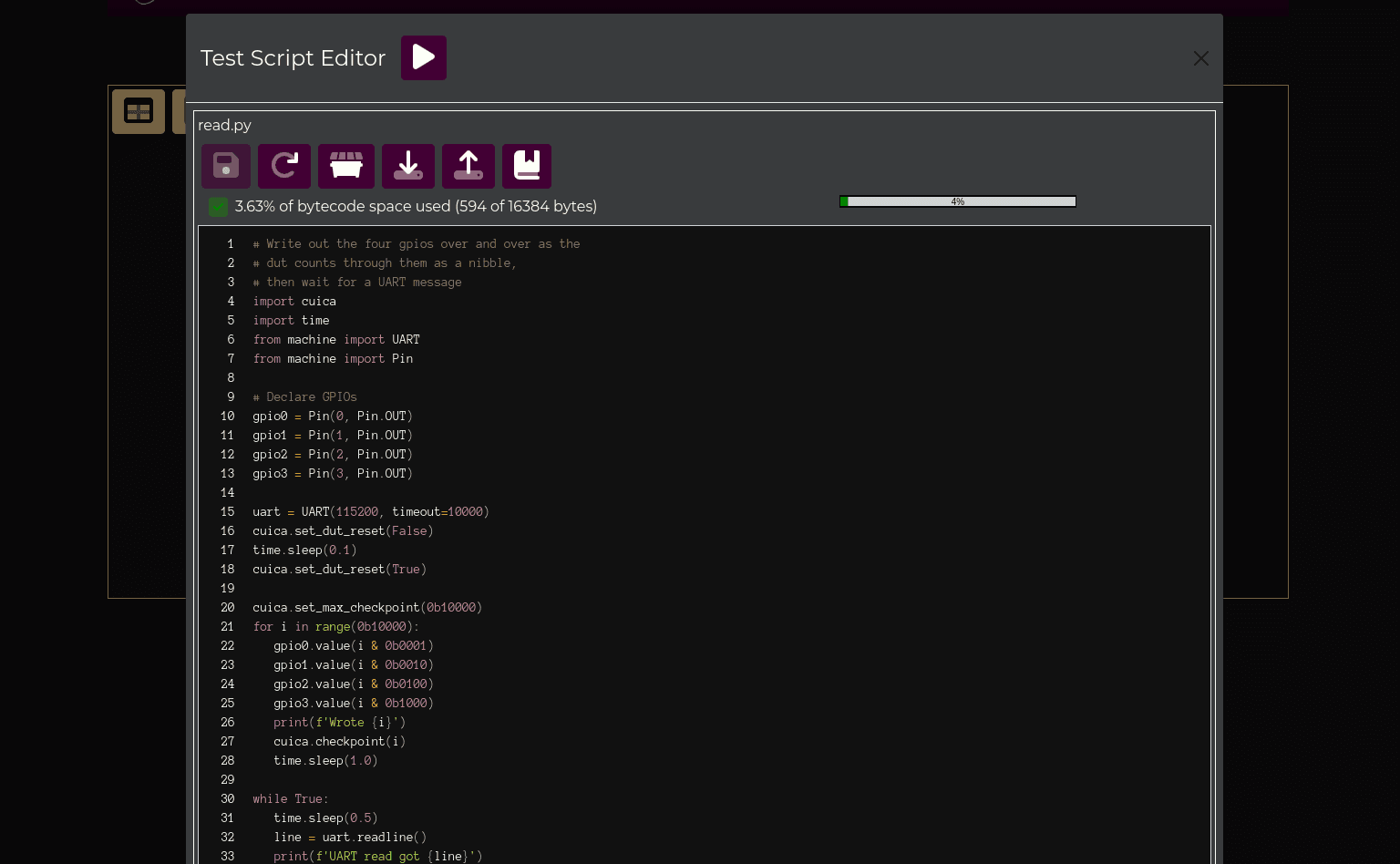 Screenshot of MicroPython code editor