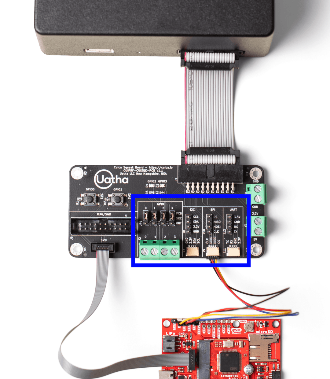 Squeak board with IO portion highlighted